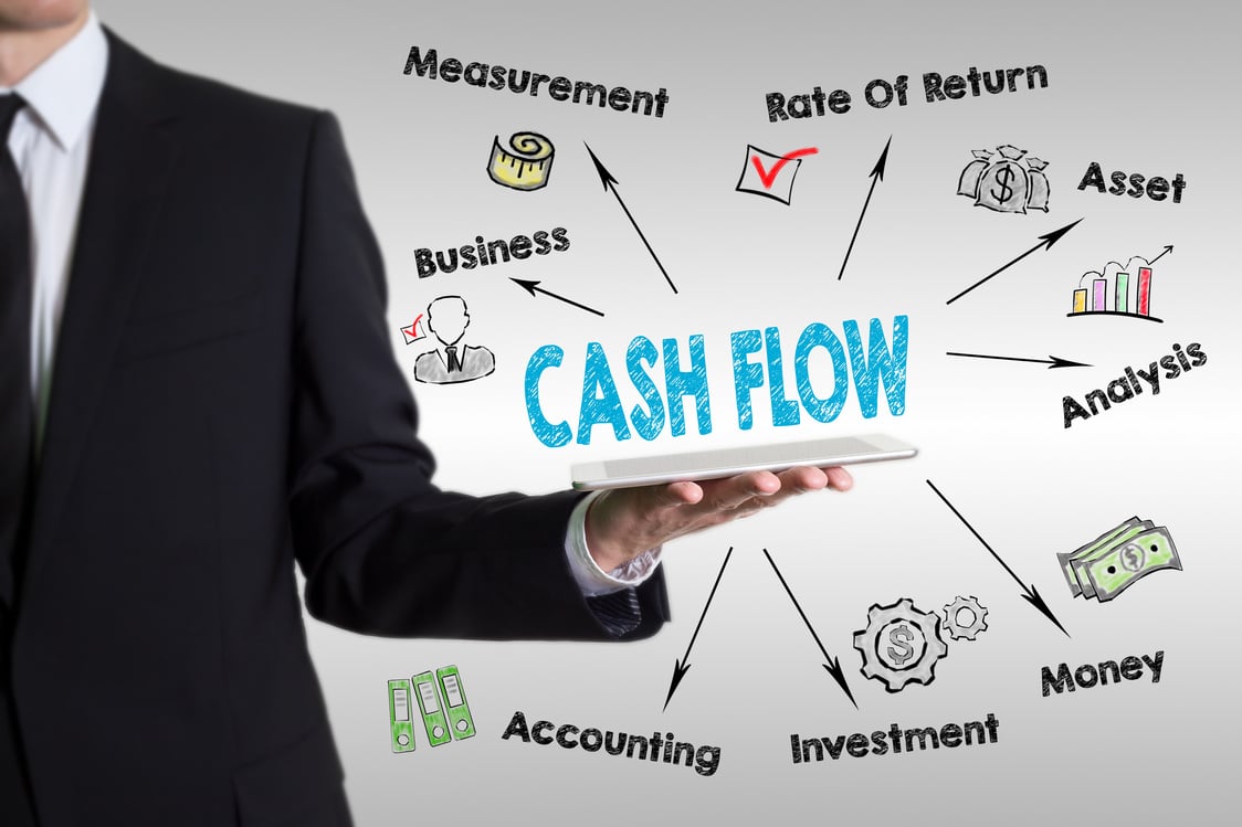 Cash Flow concept, young man holding a tablet computer